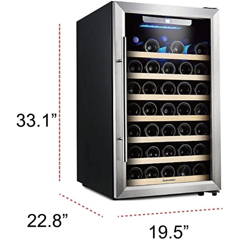 Kalamra-refrigerador de vino de una sola zona, KRC-52SZF, 4,2 pies cúbicos, con puerta y Asa S/S, negro