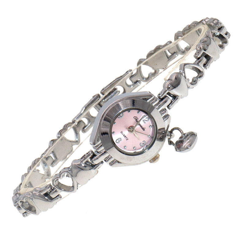 귀여운 여성용 패션 작은 다이얼 쿼츠 팔찌 손목 시계, 하트 펜던트 포함, 도매 신상