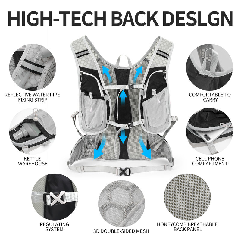 INOXTO 12L hydration backpack cycling backpack running hydration vest suitable for men and women trail running mountaineering 2L