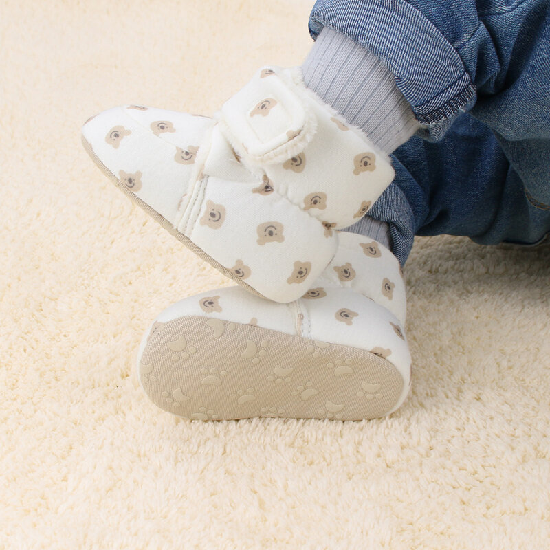 Sapatos de algodão de urso com caxemira para bebê, sapatos de caminhada antiderrapantes quentes, 0 a 1 ano, inverno, novo, 2023