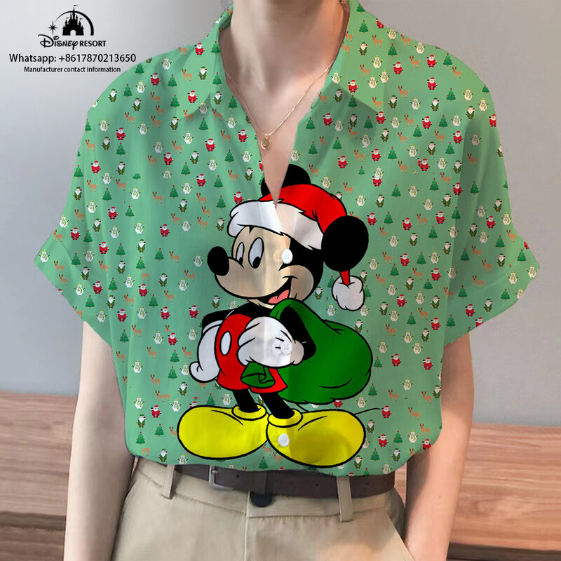 Zomer Nieuwe Mickey Minnie Cartoon 2024 Kerststrand Shirt Met Korte Mouwen Streetstyle Disney Fashion Casual Dames Top Y 2K