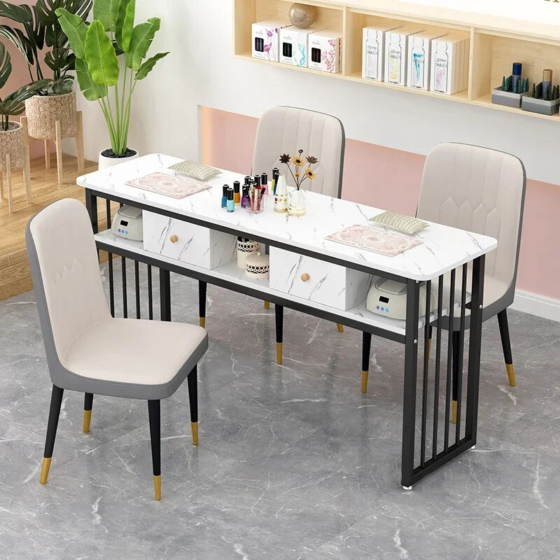 Nordic Single Double Nail Tables Salon Professional Manicure Table and Chair Modern Salon Furniture for Beauty Salon Nail Table