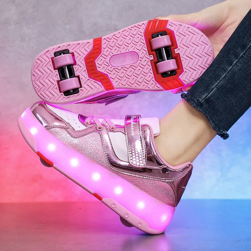 New Fashion Skate Rollers scarpe per bambini Parkour Deform Sneakers ruota regolabile illumina i pattini con tacco scarpa Casual Unisex
