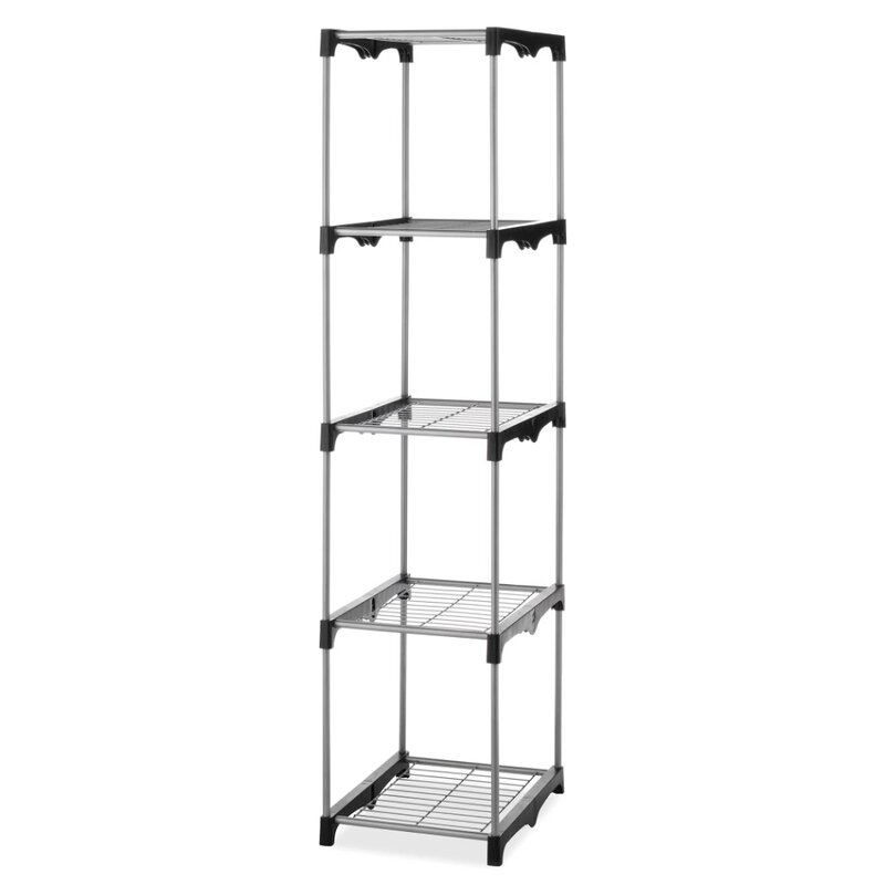 5-Tier Shelf Tower Closet System,  Metal with Plastic Connectors, Silver and Black