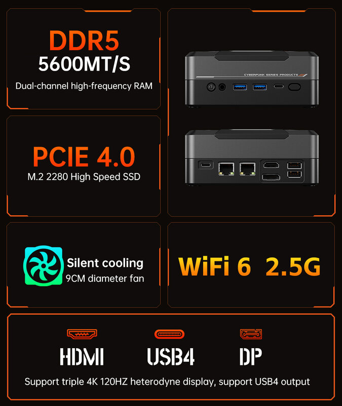 BEBEPC-Mini Ventilador para PC, AMD Ryzen 7 7840HS, DDR5, WIFI6, 2LAN, 4K HD, DP, Tipo-C, USB, PCIE4.0, Linux, Windows 10, 11, computador portátil Gamer