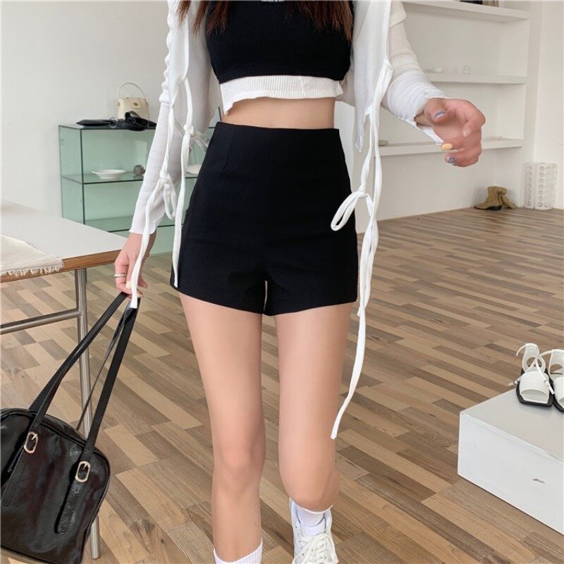 กางเกงขาสั้น XS-5XL เกาหลีสำหรับผู้หญิงขาสั้นรัดรูปสุดหรูสีพื้นกางเกงเอวสูงเข้ารูปเซ็กซี่เสื้อผ้าฤดูร้อน