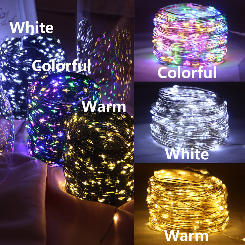 Guirnalda de luces LED de alambre plateado, 100M, para exteriores, Año Nuevo, fiesta de Navidad, calle, hogar, decoración de árbol
