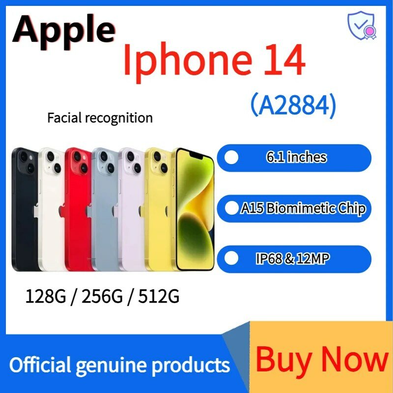 Apple-iPhone 14,a2884,iOS 17,a15,bionalスーパーシック,xdr,oled Display,防塵および耐水性,デュアルSIM,100% オリジナル,ip68,新品
