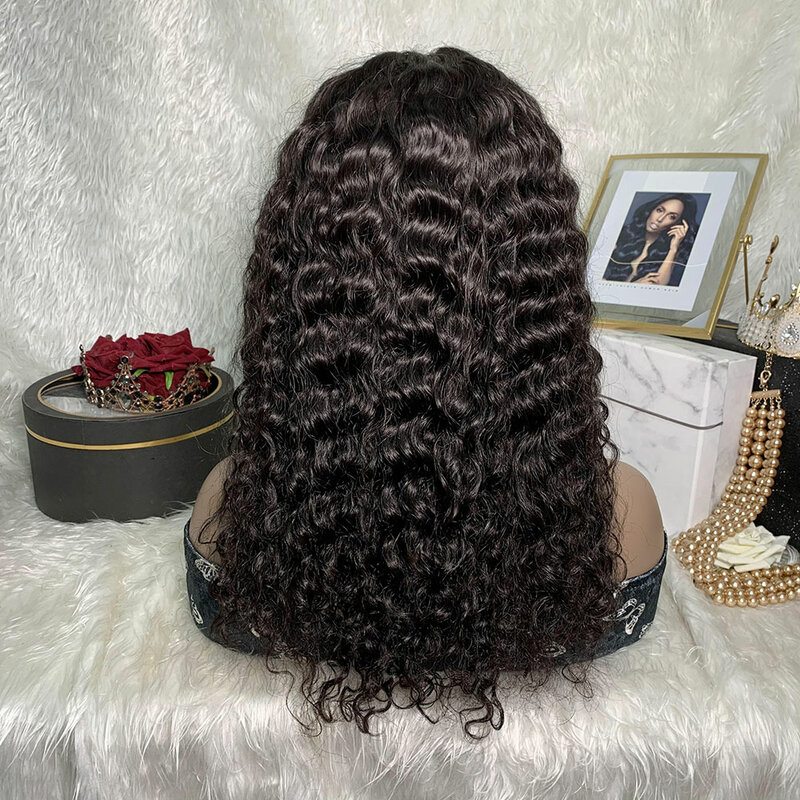 Peluca de cabello humano brasileño para mujer, postizo de encaje frontal Hd con ondas al agua, Pelo Rizado profundo, predespuntado, 4x4, cierre de encaje, 180%