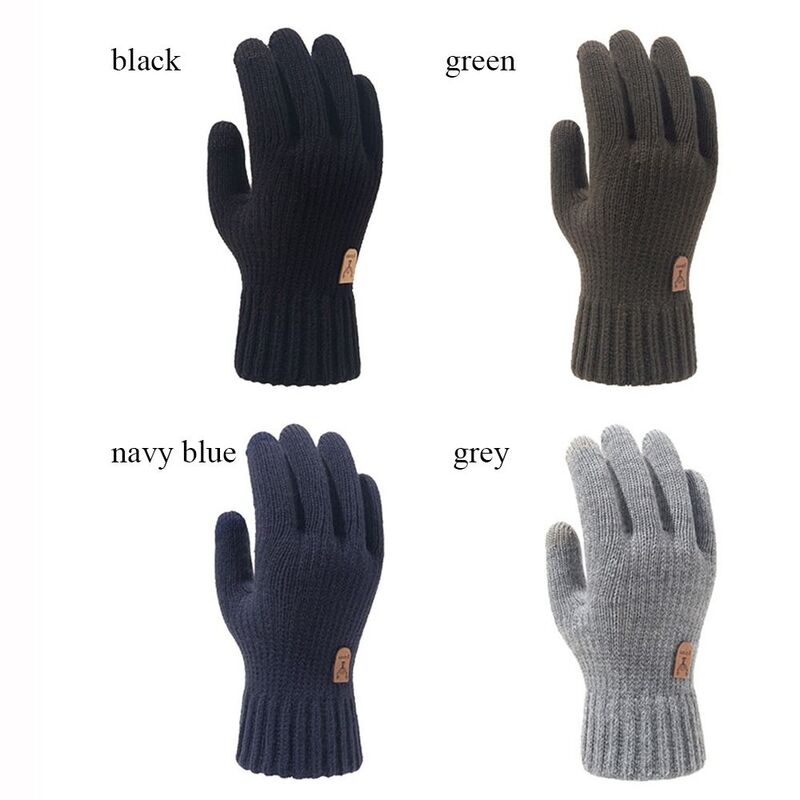 男性用の厚手のニットグローブ、防風、防寒、タッチスクリーンミトン、ウール、日常、すべての指、秋、冬