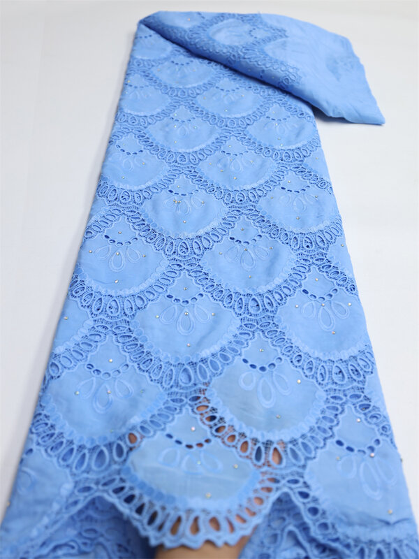 Tela de encaje con lentejuelas y cordón de guipur africano, Material bordado nigeriano Soluble en agua, piedras para vestido LY1534, 100% algodón