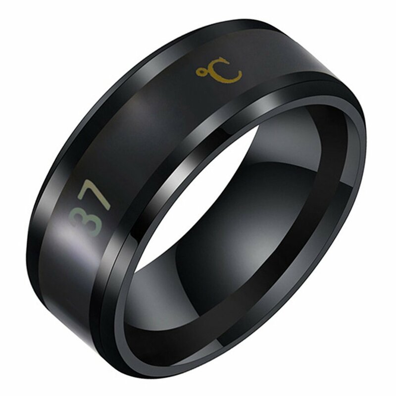 Rozmiar #6-13 pierścień z inteligentnym czujnikiem temperatury ciała ze stali nierdzewnej modny wyświetlacz w czasie rzeczywistym Test Temp biżuteria na palce pierścień pary