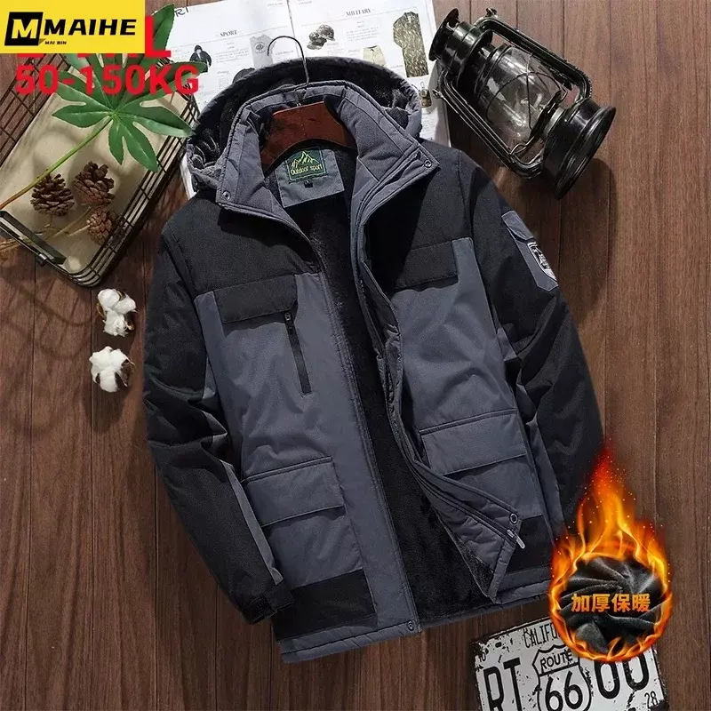 남성용 겨울 방수 파카, 따뜻한 두꺼운 울 안감, 야외 브랜드 방풍 멀티 포켓 후드 재킷 코트, 플러스 사이즈 L-9xl