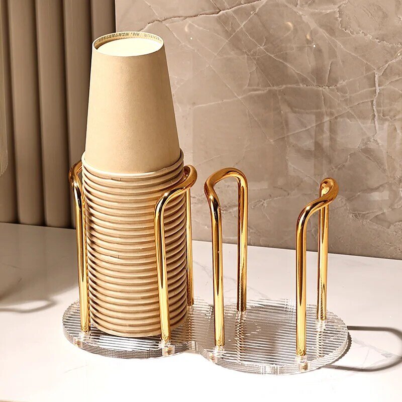 Luxury Disposable Cup Storage Holder Water Tea Cups Dispenser Rack Shelf with Longer Stick Mug Display Stand Home Organizer