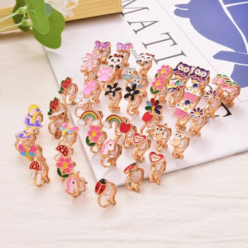 24Pairs/Set Girls Clip On Earrings Kids Cute Flower Earring Princess Dress Up Earring Cuff Party Jewellery Gifts Dropshipping