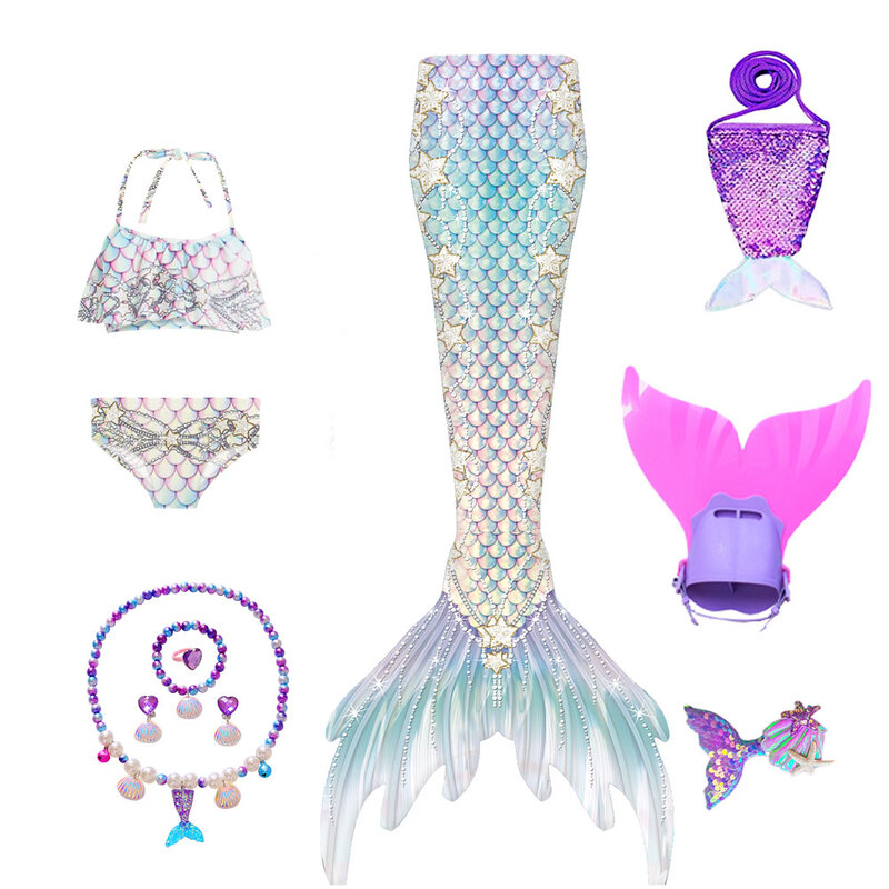 Traje de baño de cola de sirena para niños, monoaleta, Bikini de playa, Cosplay, 2023