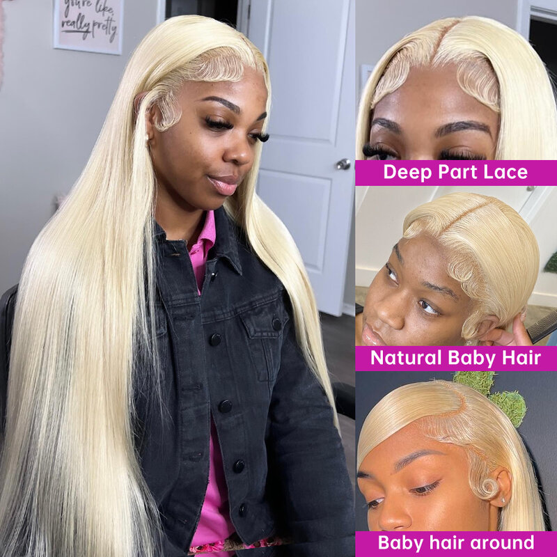 Blonde Straight Lace Front Wig Human Hair Wigs For Women Brazilian Hair Pre Plucked 30 38 Inch 613 Hd Lace Frontal Wig 13x6 13x4