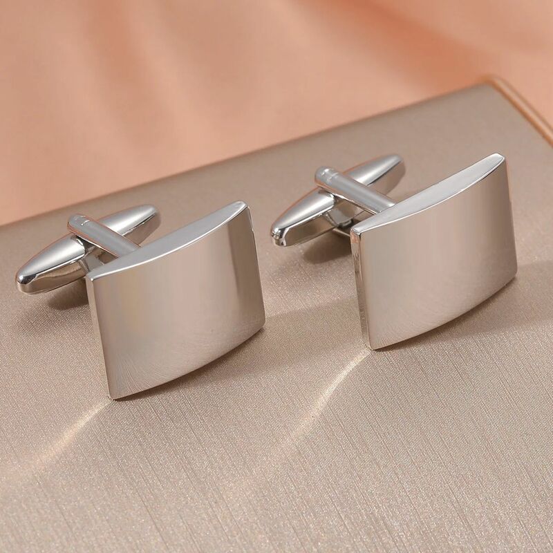 Luxury Simple Rectangle Cufflinks for Mens Silver Color Cuff links wedding Groom CuffLink Relojes Gemelos