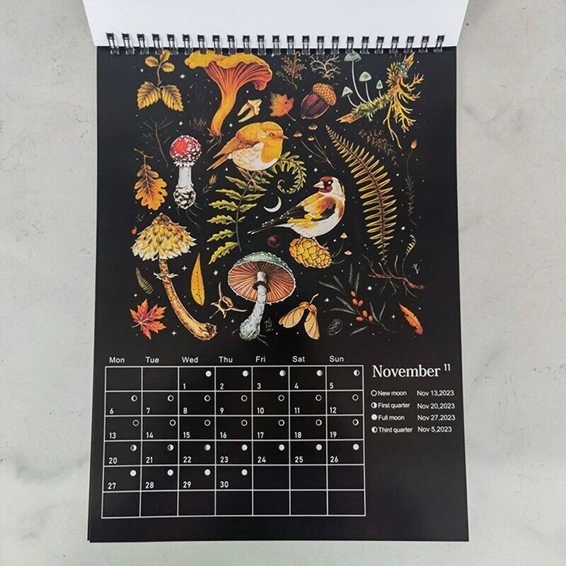 Calendario Lunar de Bosque Oscuro 2024, colgante de pared ilustrado Original para oficina, arte en el hogar, regalo creativo, decoración de la habitación