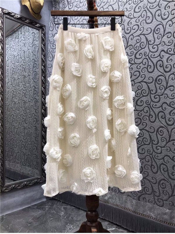 Новинка весна-лето 2024, женская модная нишевая трехмерная юбка ручной работы с цветами, юбка с эластичным поясом