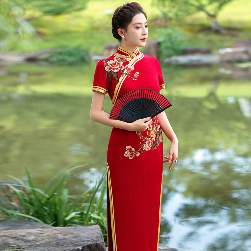 Женское элегантное приталенное вечернее платье Ципао в китайском стиле, новое атласное женское платье из модала, костюмы для выступлений