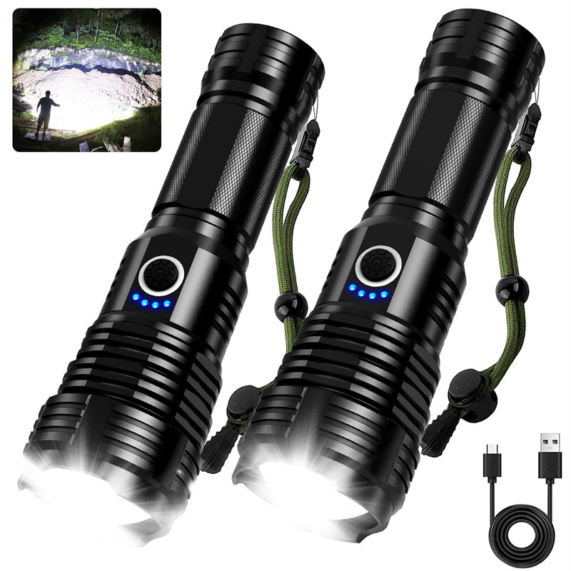 USB Rechargeable Flashlights 250000 High Lumens Super Bright Led Flashlight with 5 Modes Waterproof Powerful for Camping Walking