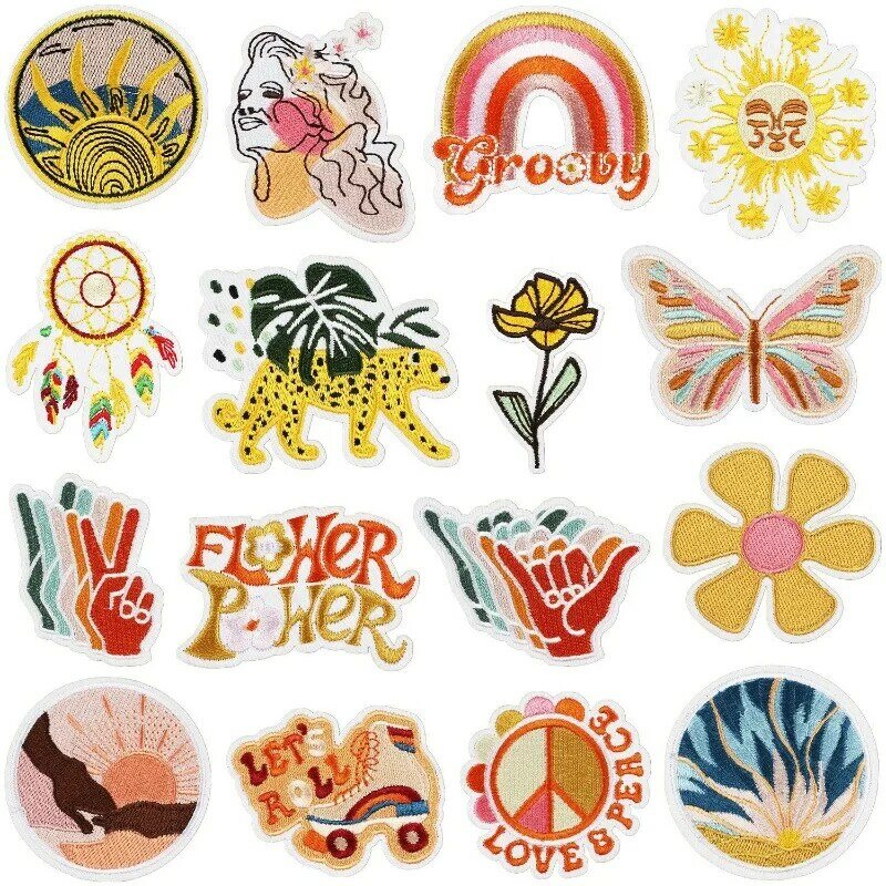 Parche bordado artesanal, pegatinas de mariposa y sol, insignias adhesivas para planchar, emblema de dibujos animados, accesorios para bolsas de tela, novedad de 2024