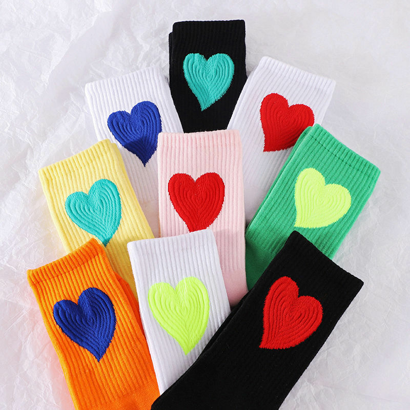 5PC Autumn new women's socks cute candy color love pattern personalized socks Korean style street fashion fashion sports socks