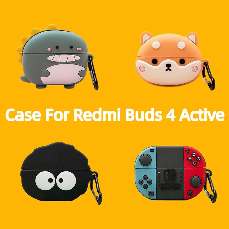 3D Earphones Case For Xiaomi Redmi Buds 4 Active Wireless Headphones Silicone Cute 3D Cartoon Protective Sleeve Shockproof Cover