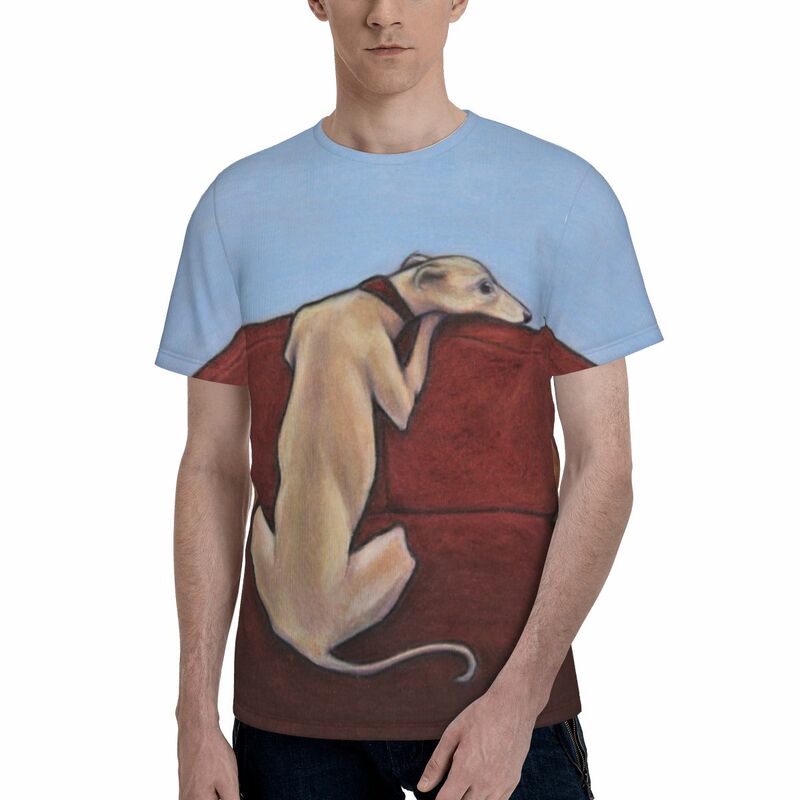Camiseta masculina à espera de Whippet, All Over Print, Camisetas incríveis, manga curta, cão galgo, presente para roupas