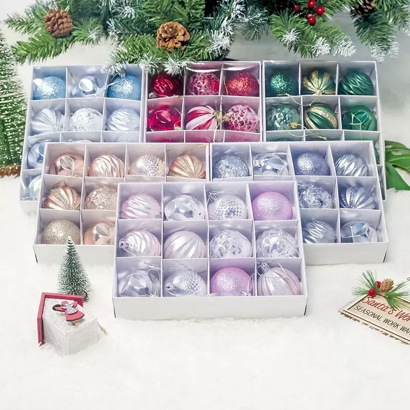 Pendentif Sapin de Noël, Boules Colorées, 12 Boîtes, PVC, Décoration Cadeau, 6cm