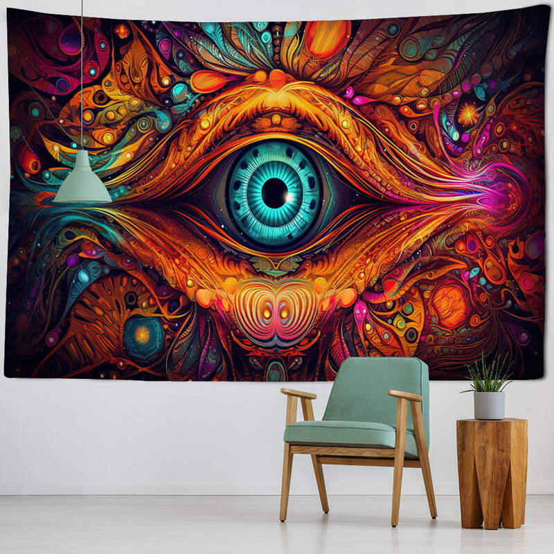 Tapiz de Arte de ojo psicodélico, colgante de pared geométrico colorido, hippie, decoración de dormitorio, estética, decoración de pared del hogar