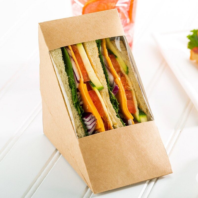Op Maat Gemaakte Producten Geprinte Eco Biologisch Afbreekbare Bruine Kraft Afhaalmaaltijden Bakkerij Broodverpakking Wegwerp Sandwich