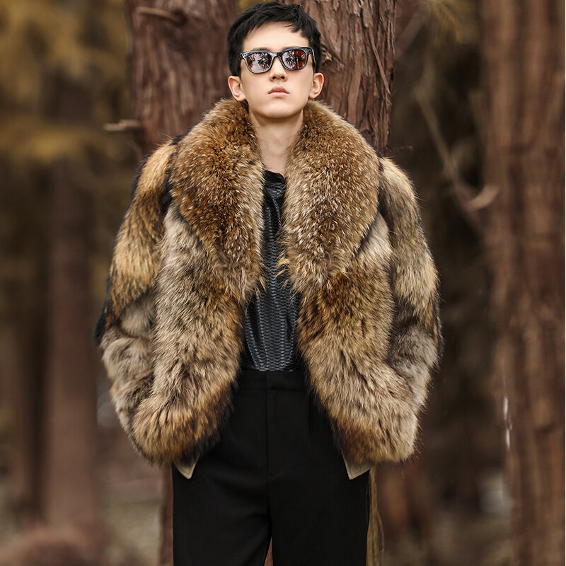 Fangtai 2003 Winter Warm Luxe Echte Bontjas Wasbeer Bontjas Voor Man Mode Jassen Plus Size Revers Mannen vest Jas Arder