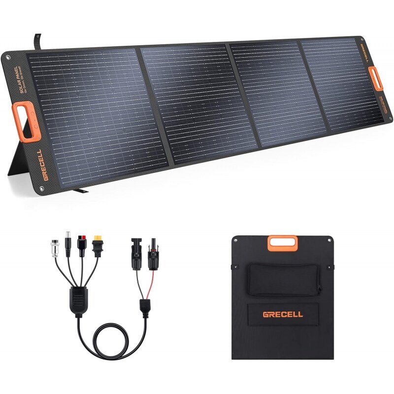 Glecell Panel surya portabel 200W, untuk stasiun daya, pengisi daya surya lipat dengan 4 penyangga, Kit Panel surya tahan air IP65 dengan M