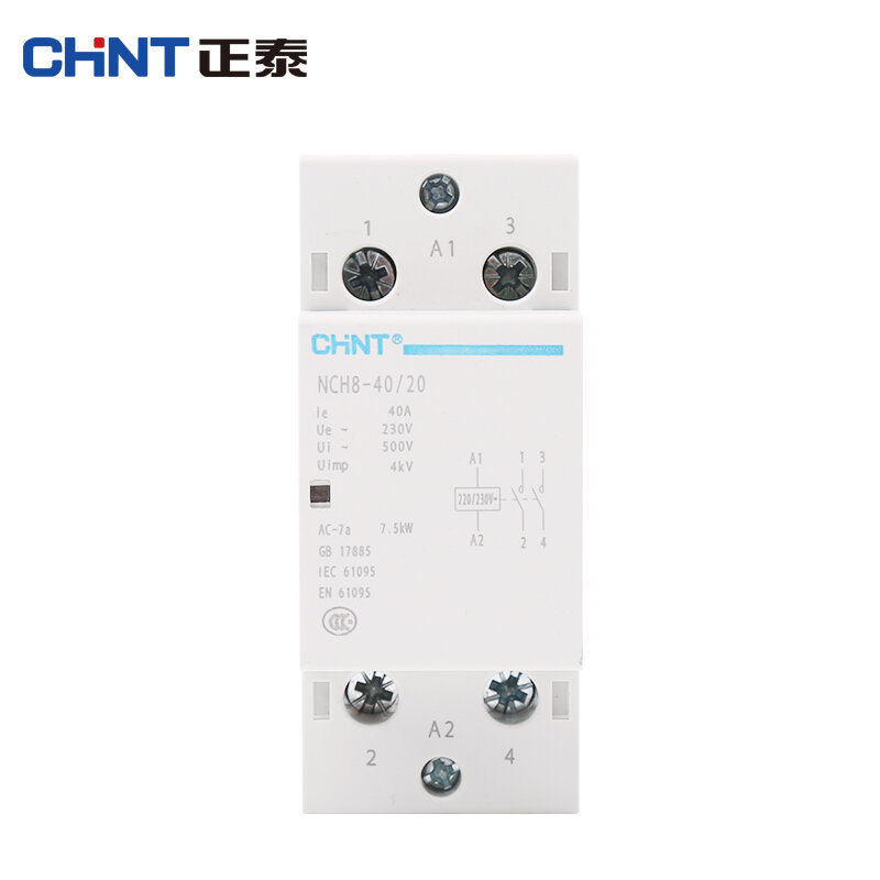 CHINT CHNT NCH8 AC Contactor Rail ประเภทครัวเรือนขนาดเล็ก Single-Phase 2P 4P 220V 230V 40A 63A 50HZ 60HZ 2NC 2NO 1NO1NC 4NO 2NO2NC