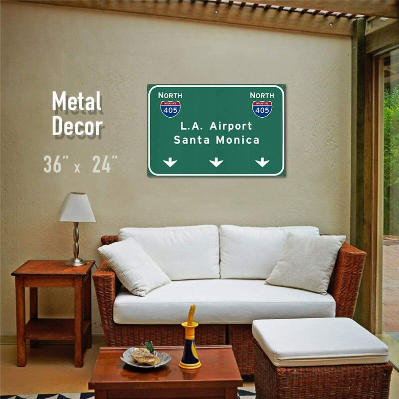 American Travelogue Large Metal Art Wall Decor  LAX Santa Monica Sign Los Angeles California CA Travel Souvenir Interstate 405