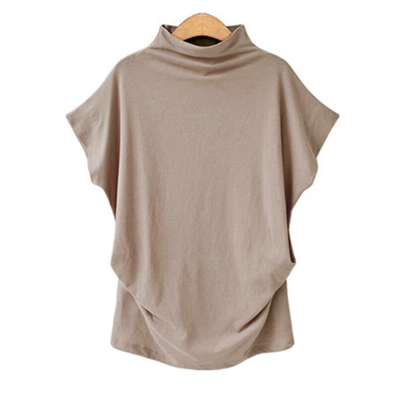 여성용 긴팔 핏 셔츠, 코튼 솔리드 셔츠, 짧은 터틀넥 소매, 캐주얼 T, 여성 사이즈, 2 팩