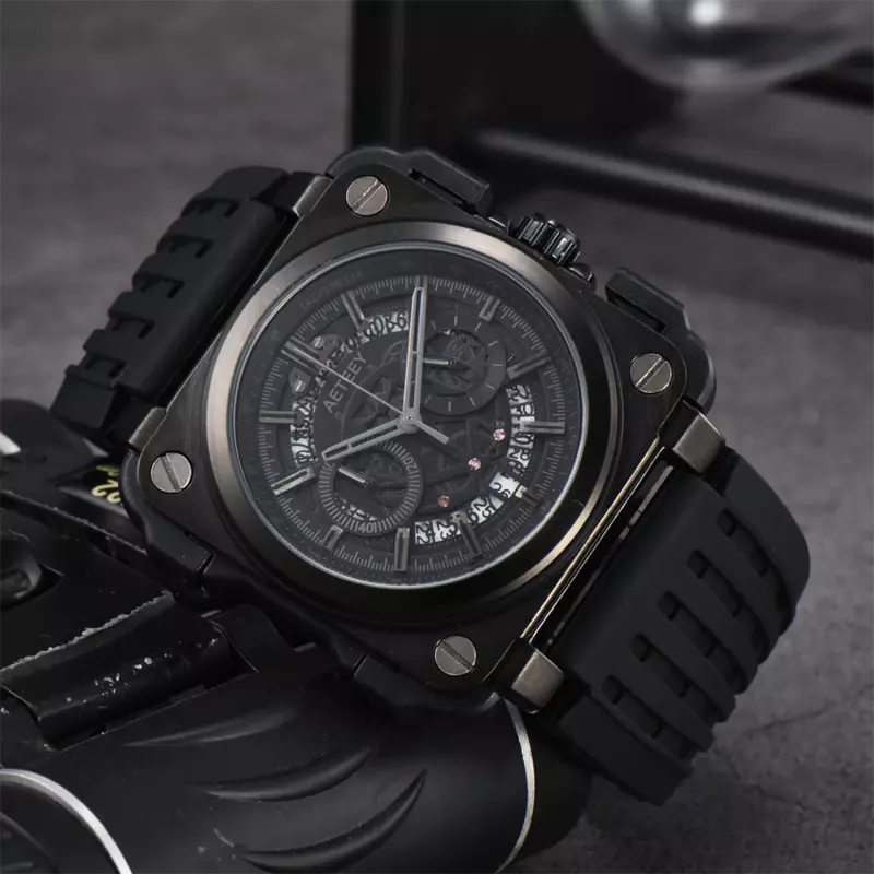 Men's Luxury Square Rubber Strap Quartz Watch, Data Automática, Qualidade superior, Novo, Original, Marca, AAA, Relógio Masculino, Frete Grátis, 2024
