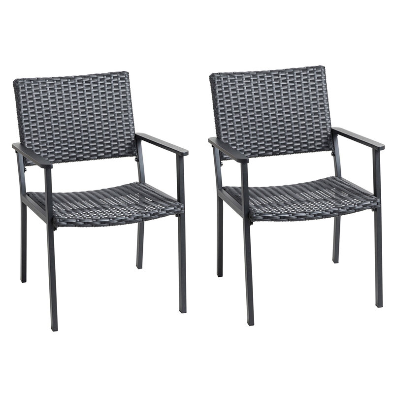 Outdoor All Weather Wicker Dining Chair for Outside Patio Table, Metal Frame
