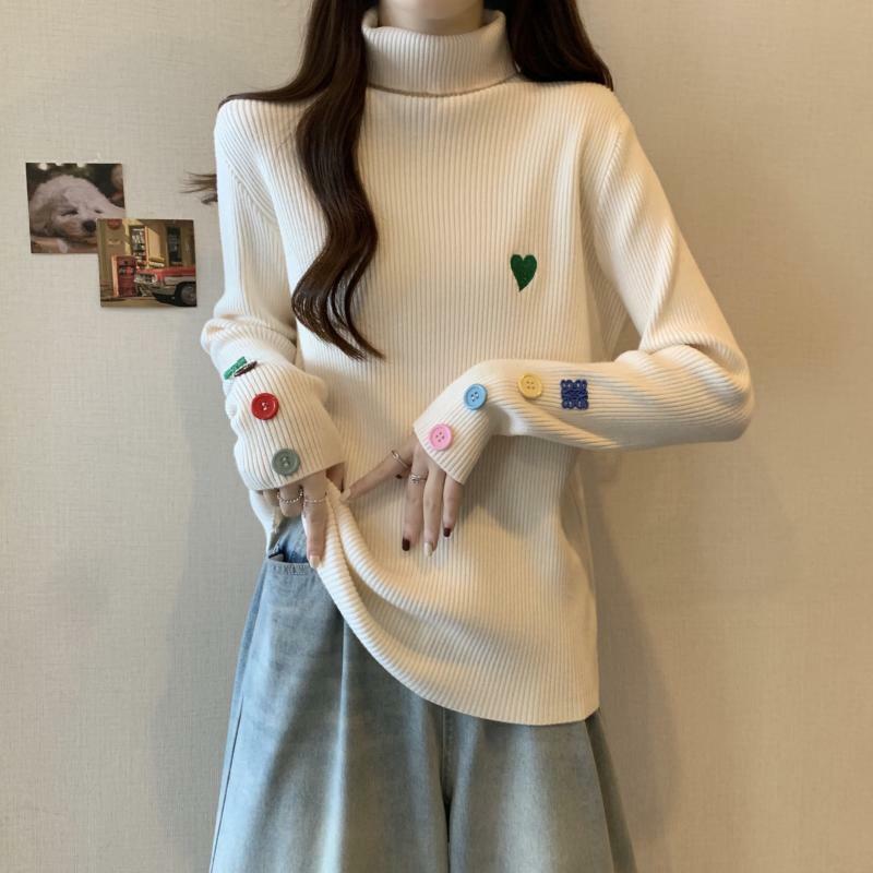 Women's Autumn Winter Fashionable Elegant High Necked Pullover Long Sleeved Striped Bottom Shirt Casual Versatile Commuting Tops