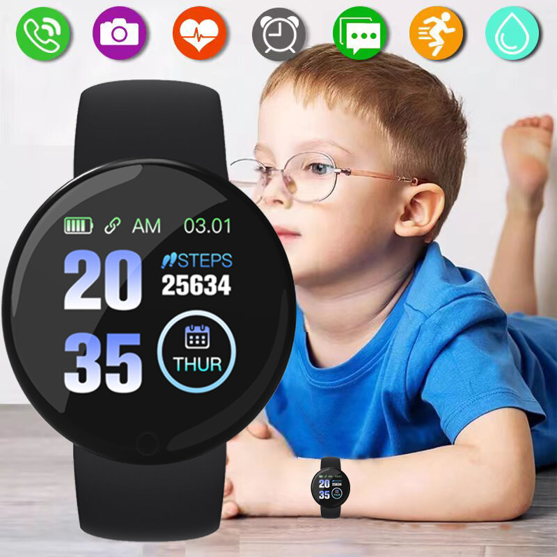 Jam tangan pintar anak laki-laki dan perempuan, arloji cerdas pelacak kebugaran olahraga Monitor detak jantung darah, gelang tangan anak laki-laki dan perempuan