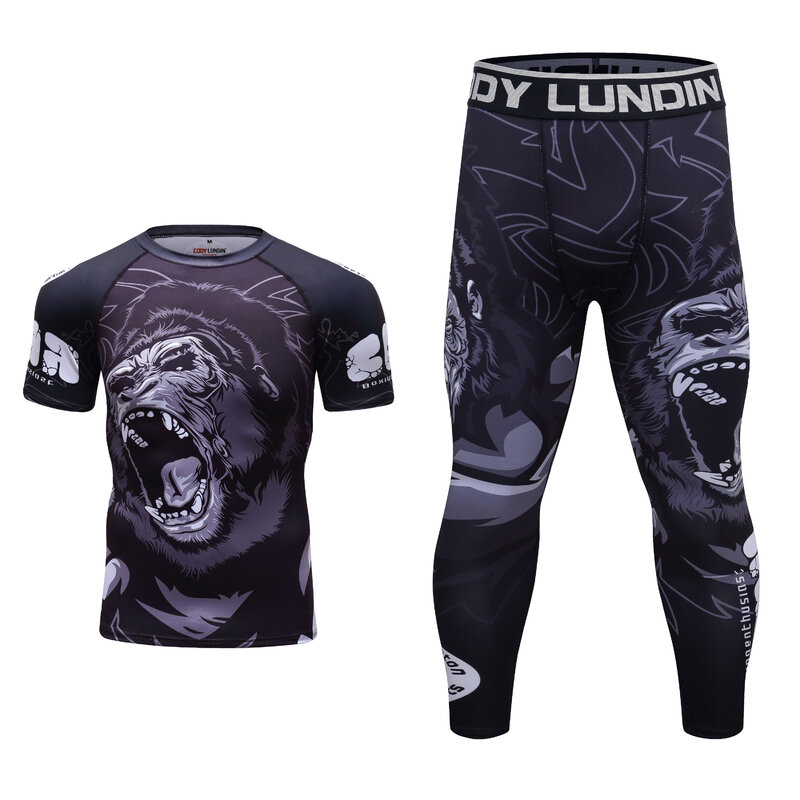 Conjunto de joggings de luta masculino personalizado, jiu jitsu rash guard, guarda costeira, camisetas de manga curta, calças compridas masculinas