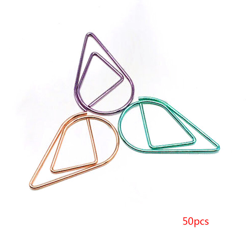 50pcs Waterdrop Shaped Metal Paper Clip Bookmark Stationery School Office Supply