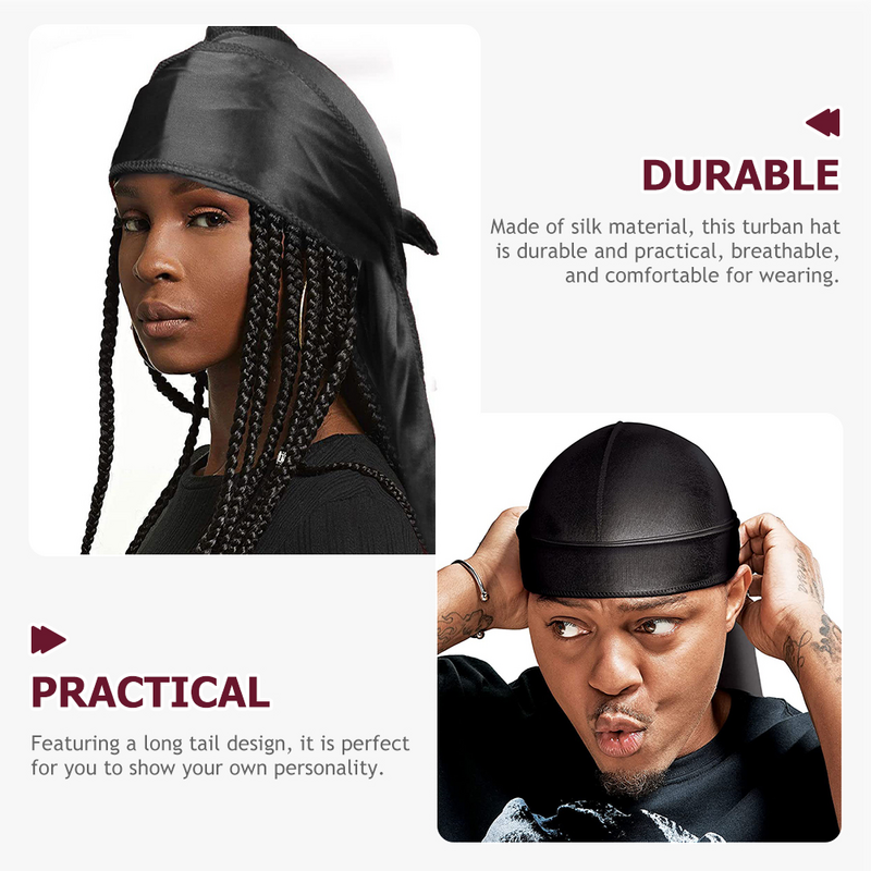 Durag Durags Headbands For Men Men Satin Tail Long Headwraps Headbands For Meny Women Headscarf Cap Elastic Caps Head Hair