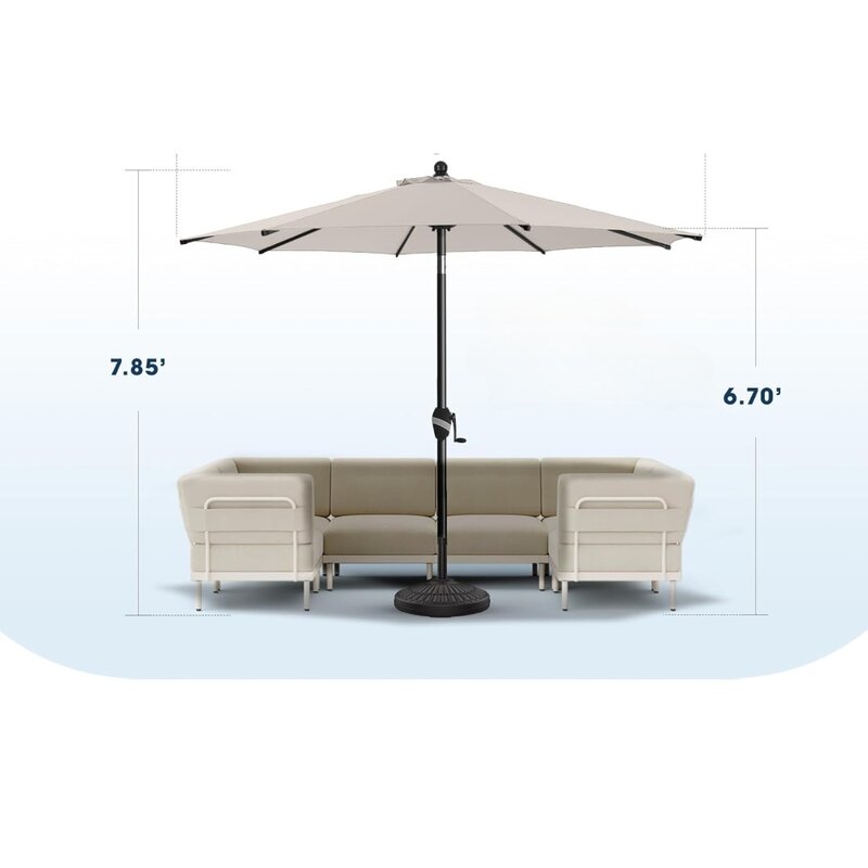 Payung pasar payung matahari payung aluminium dengan 5 tahun tidak pudar akrilik kain kanopi atas, payung teras krem
