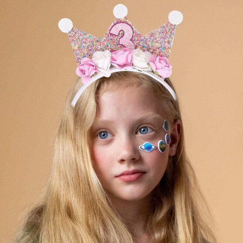 127D Детские забавные повязки для волос с блестками Корона на день рождения для фотостудии Реквизит для фотосессии