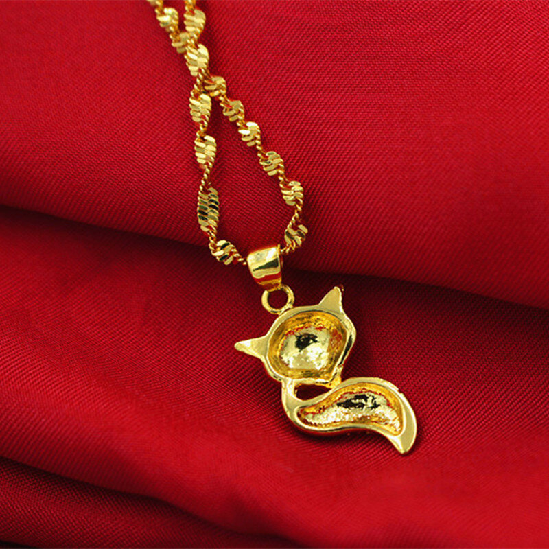 Echt 24K Gold Überzogene Halskette Damen Fuchs Kopf Wasser Welle Kette Frauen Schmuck Anhänger Choker Geburtstag Geschenk