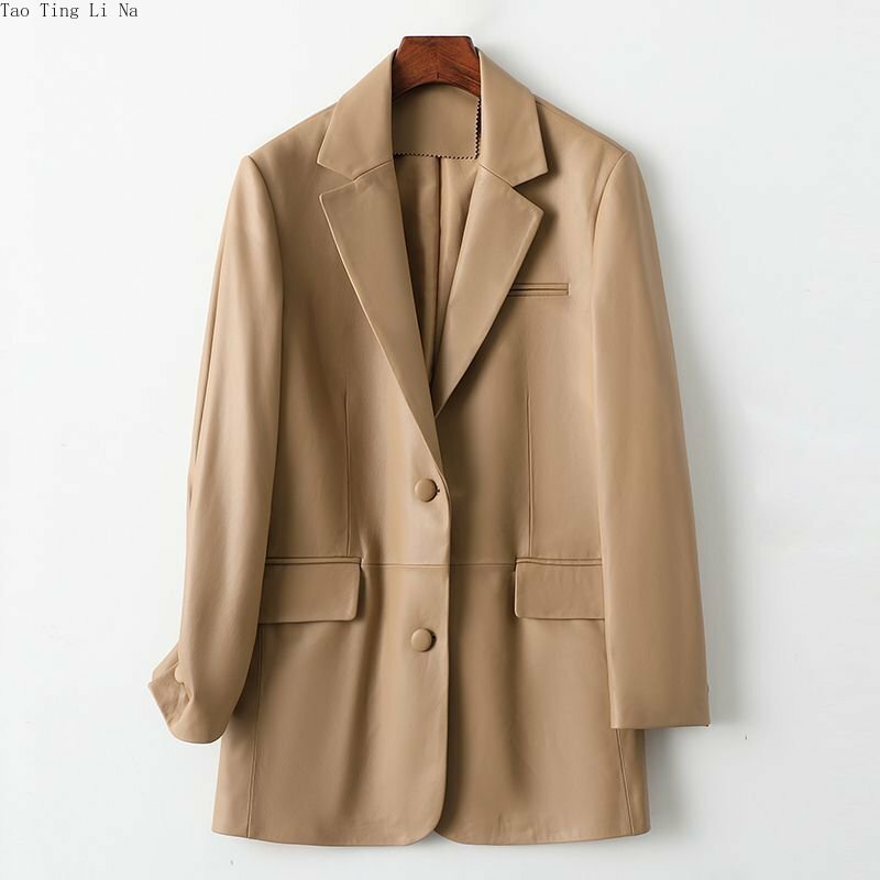 2023 nuovo cappotto in vera pelle di montone primavera cappotto donna moda di media lunghezza H12