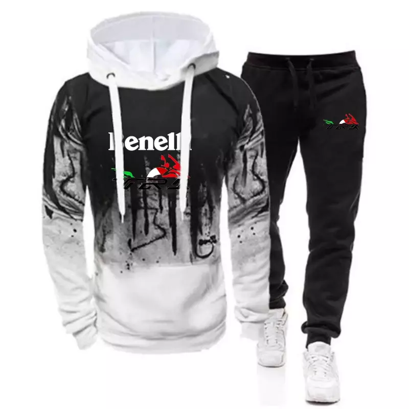 2024 Benelli TRK 502X Men's New Printing Gradient Color Hoodies Casual Sweatpant Jackets Sport Hip Hop Coats Top + Trousers Suit